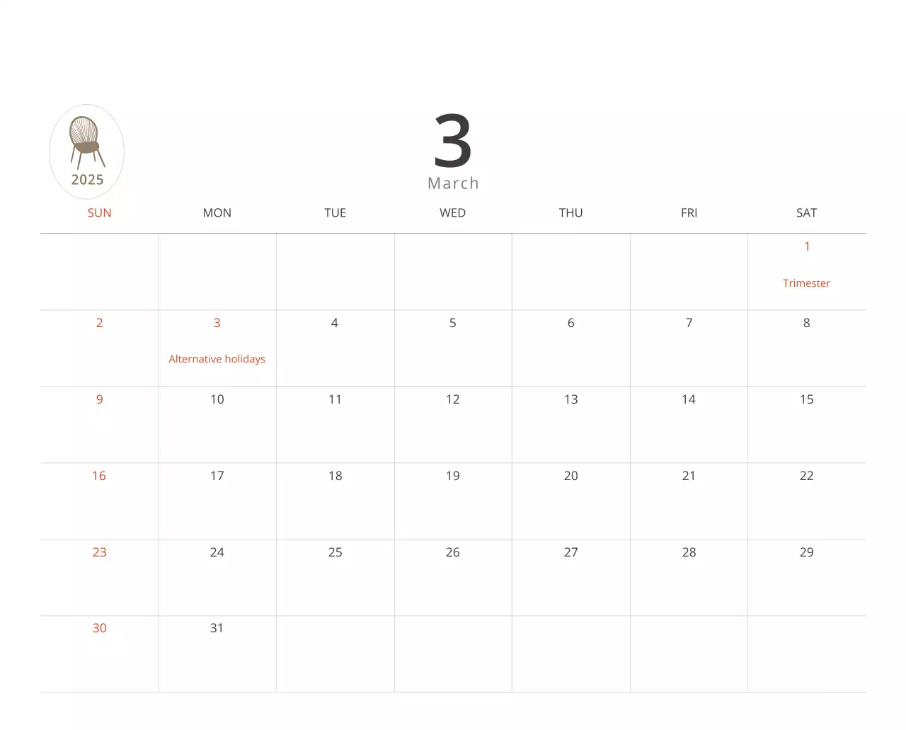 Kalender interior minimalis berwarna krem