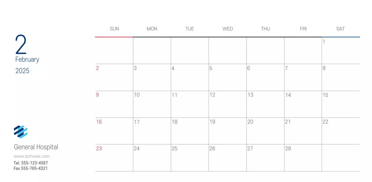 Navy White Simple Hospital Promotional Calendar