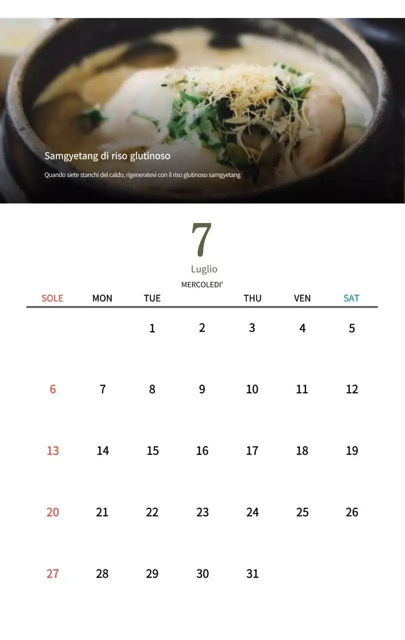 Calendario alimentare tradizionale beige