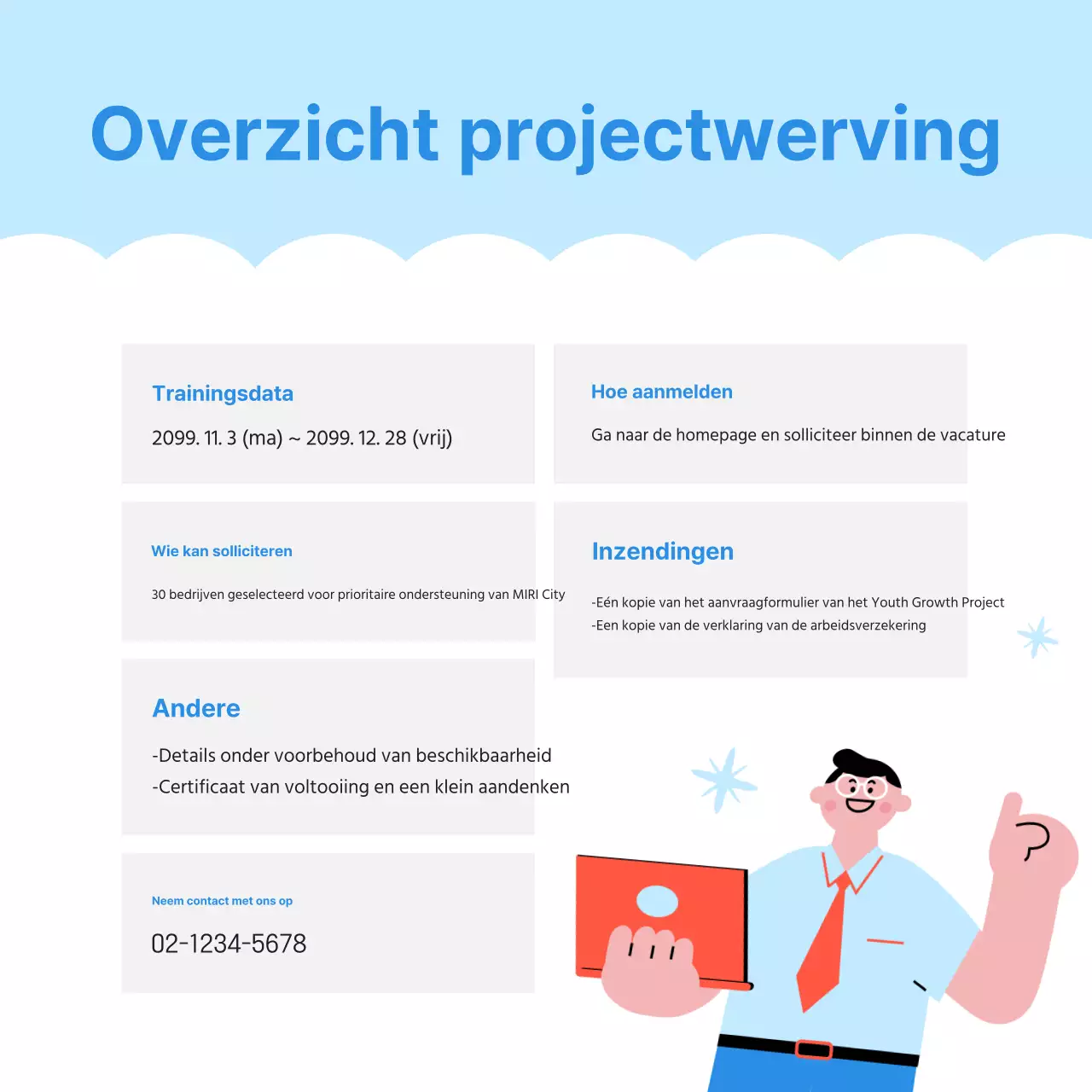 Rekrutering van jonge mannen in lichtblauw