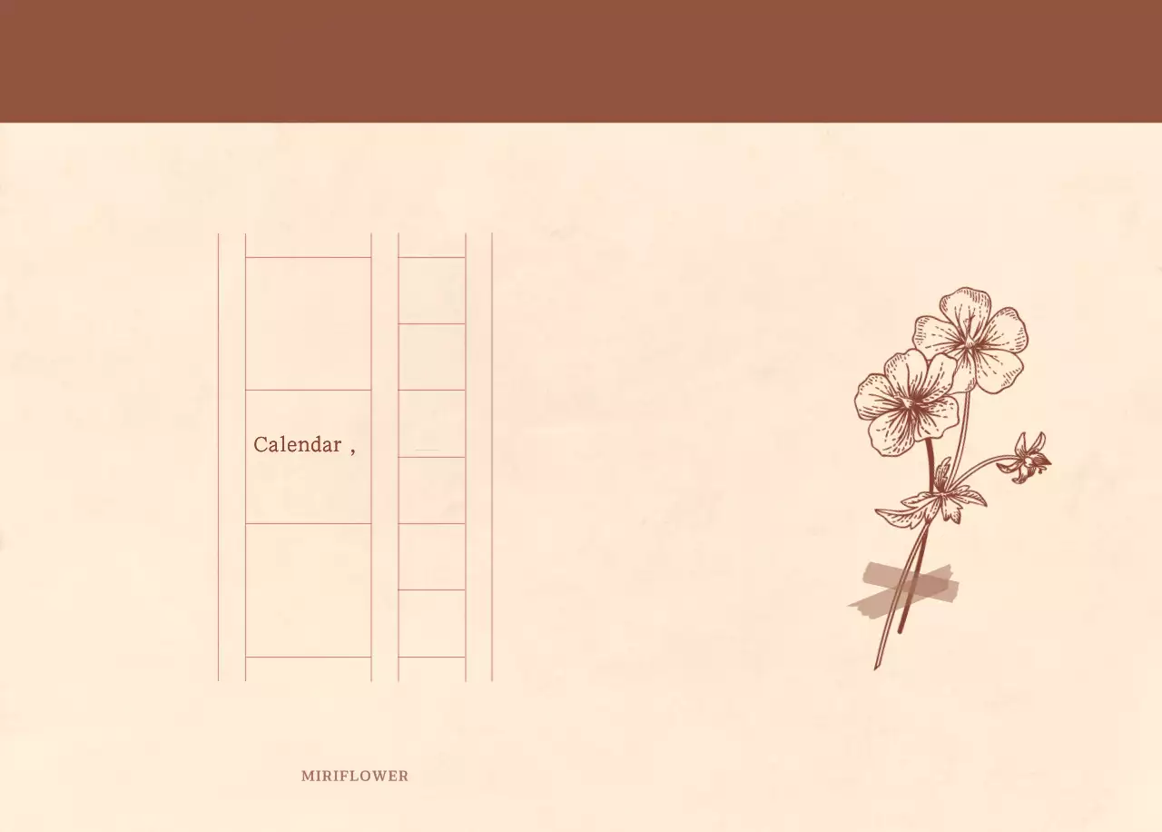 Kalender toko bunga sentimental dengan konsep kertas tenun berwarna coklat muda dan coklat