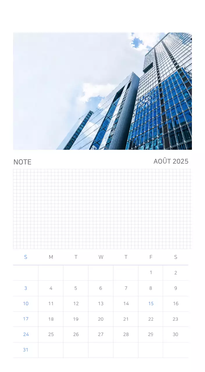 Calendrier minimaliste bleu