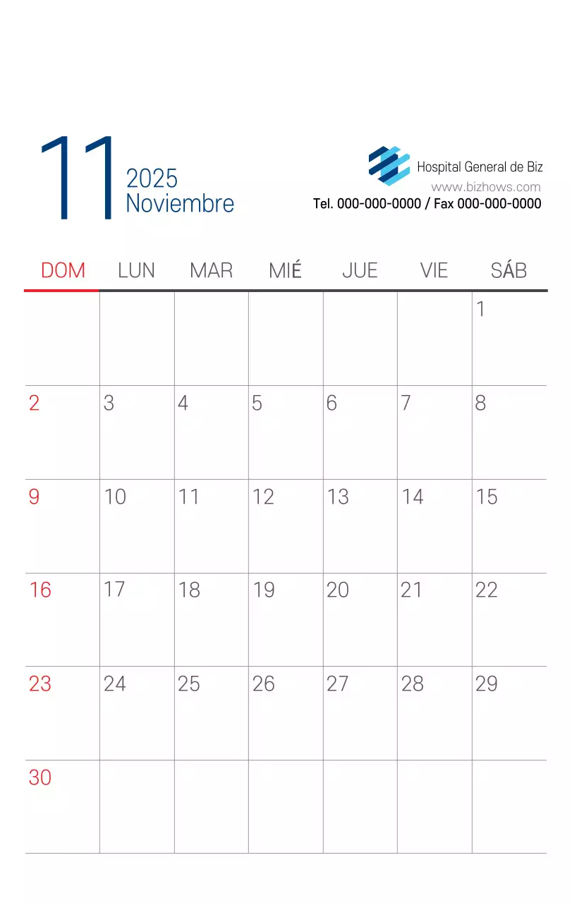 Calendario promocional Hospital Navy White Simple