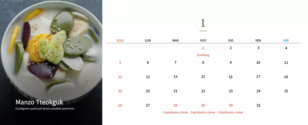 Calendario alimentare tradizionale beige