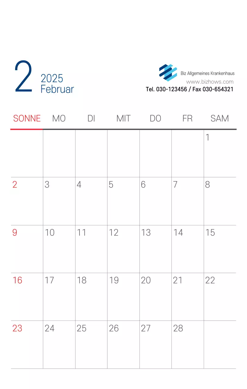 Marineblauer einfacher Krankenhaus-Werbekalender