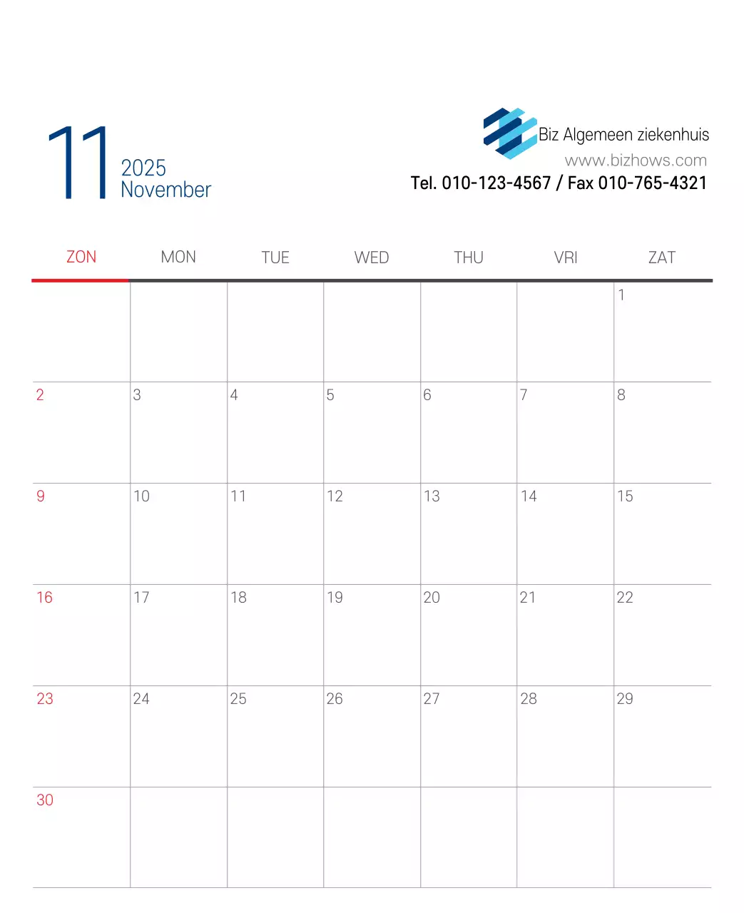 Navy Witte Eenvoudige Ziekenhuis Promotiekalender