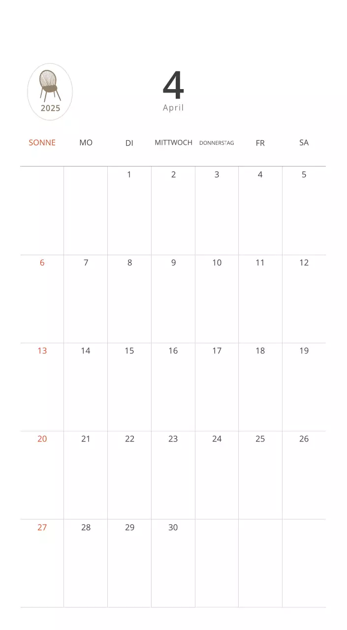 Beigefarbener minimalistischer Innenkalender