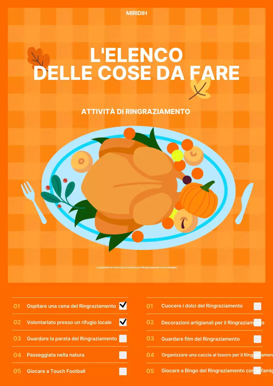 lista di controllo arancione retrò per il Ringraziamento