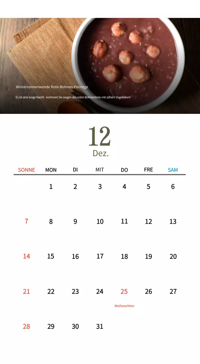 Beige Traditioneller Speisekalender