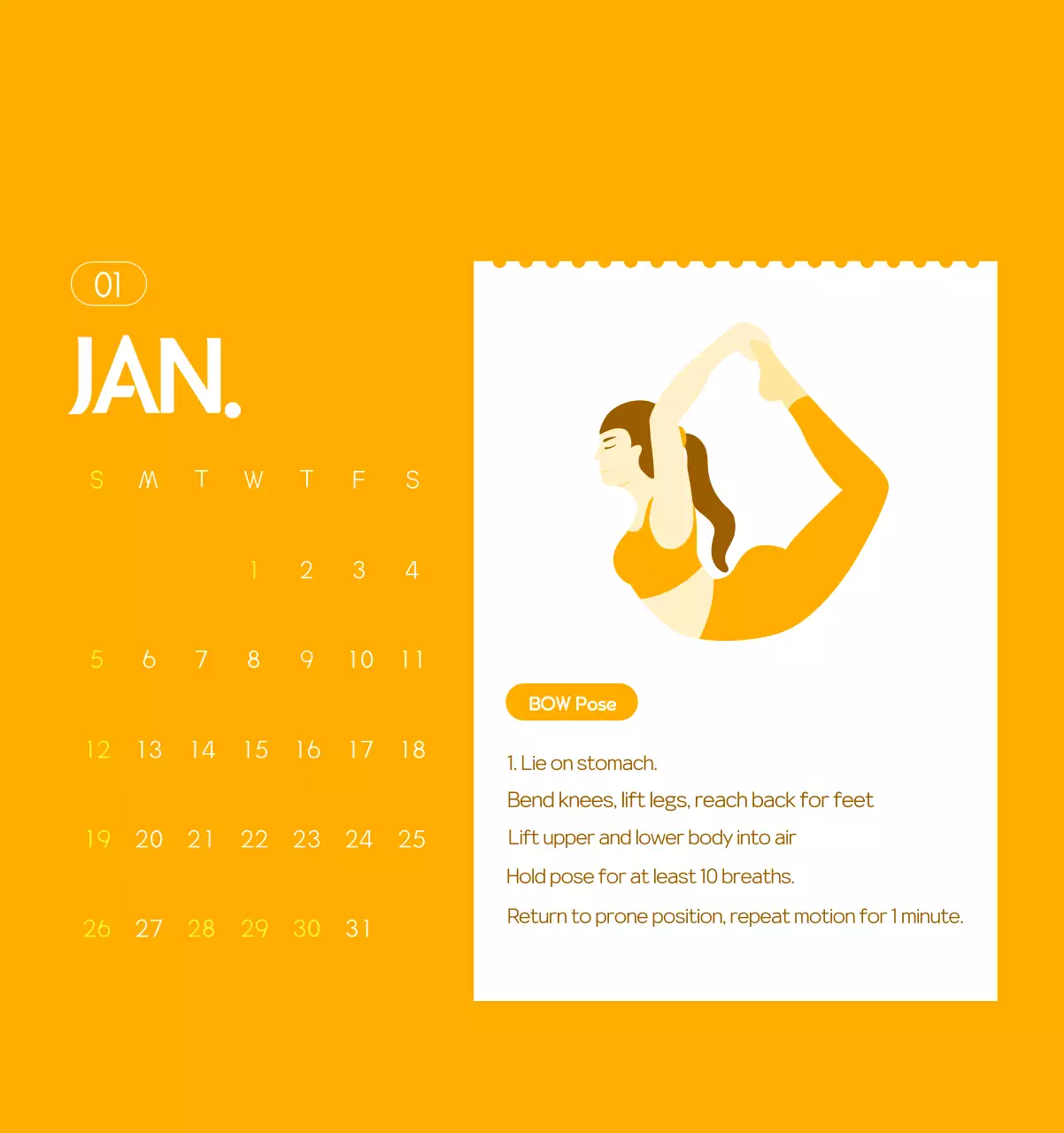 Orange Minimalist Yoga Promotional Calendar