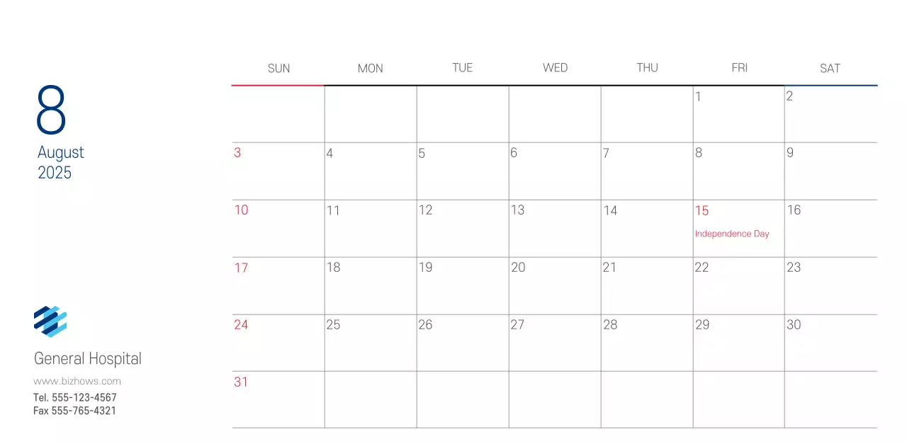 Navy White Simple Hospital Promotional Calendar