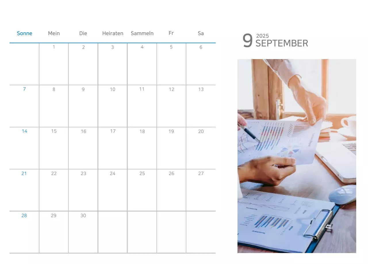 Blauer Minimalistischer Kalender Corporate Promotions