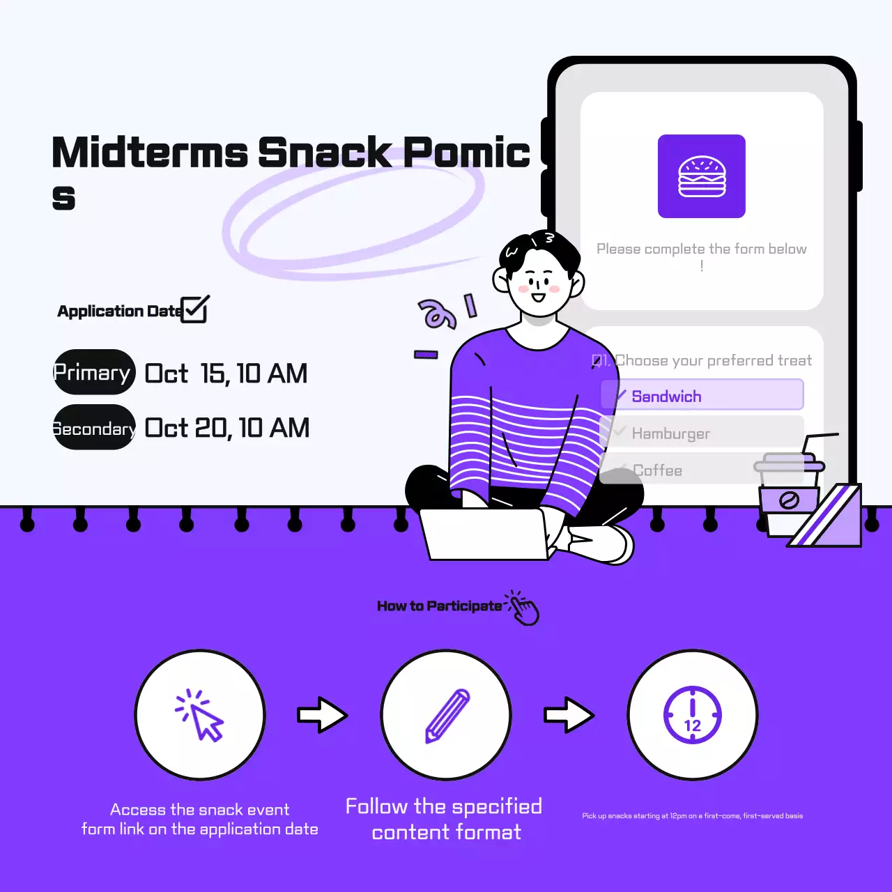 Postagem de mídia social para promoção de evento de lanche moderno roxo