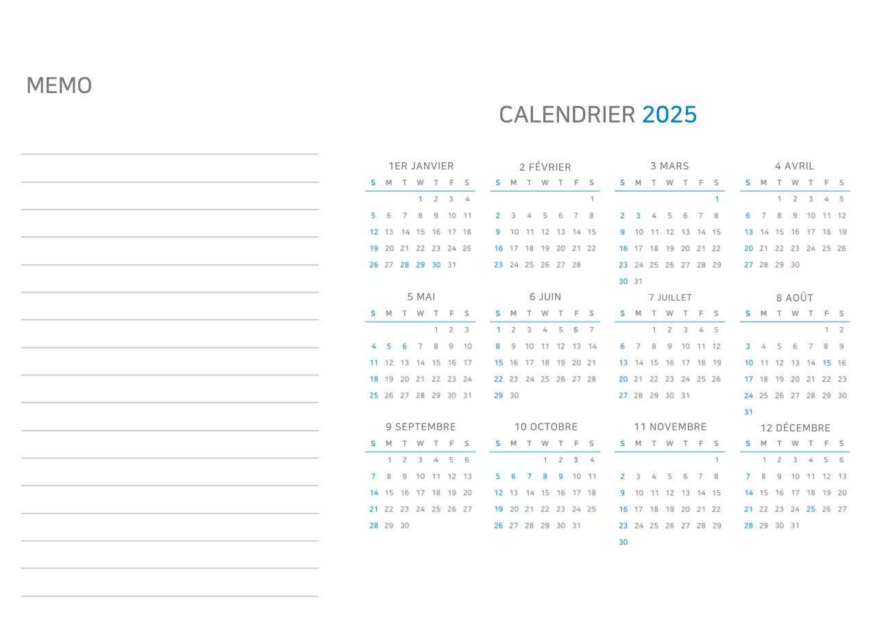 Calendrier minimaliste bleu Promotions d'entreprise