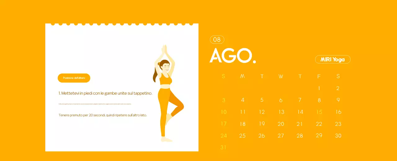 Calendario promozionale arancione dello yoga minimalista
