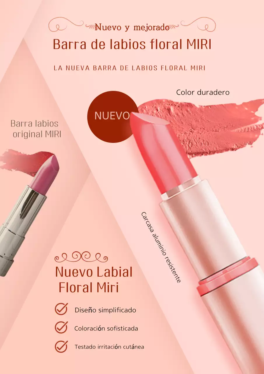 Anuncio de renovación de productos de barra de labios sencilla en rosa y rojo