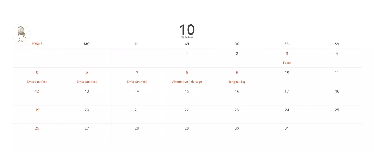 Beigefarbener minimalistischer Innenkalender