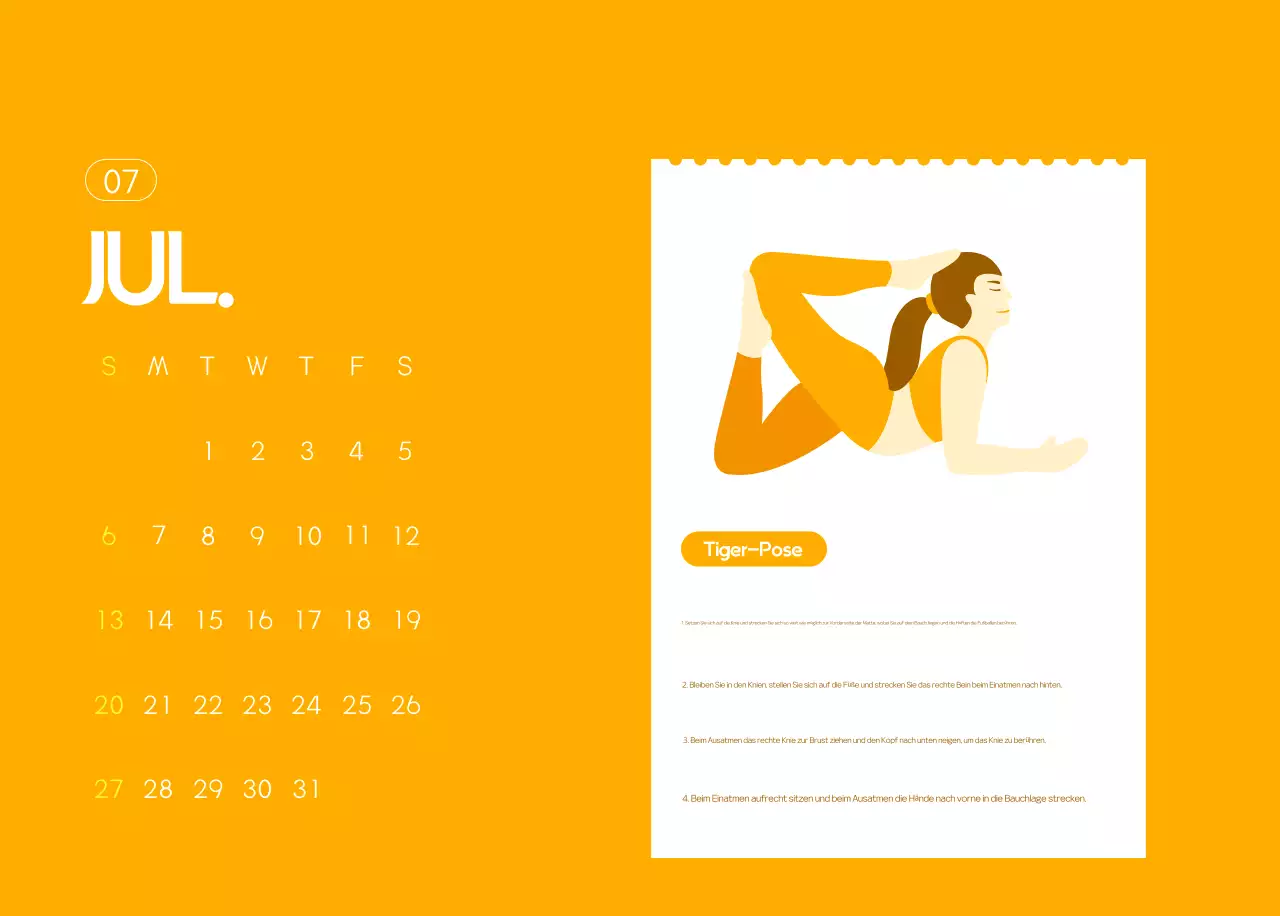 Orange Minimalistischer Yoga-Aktionskalender