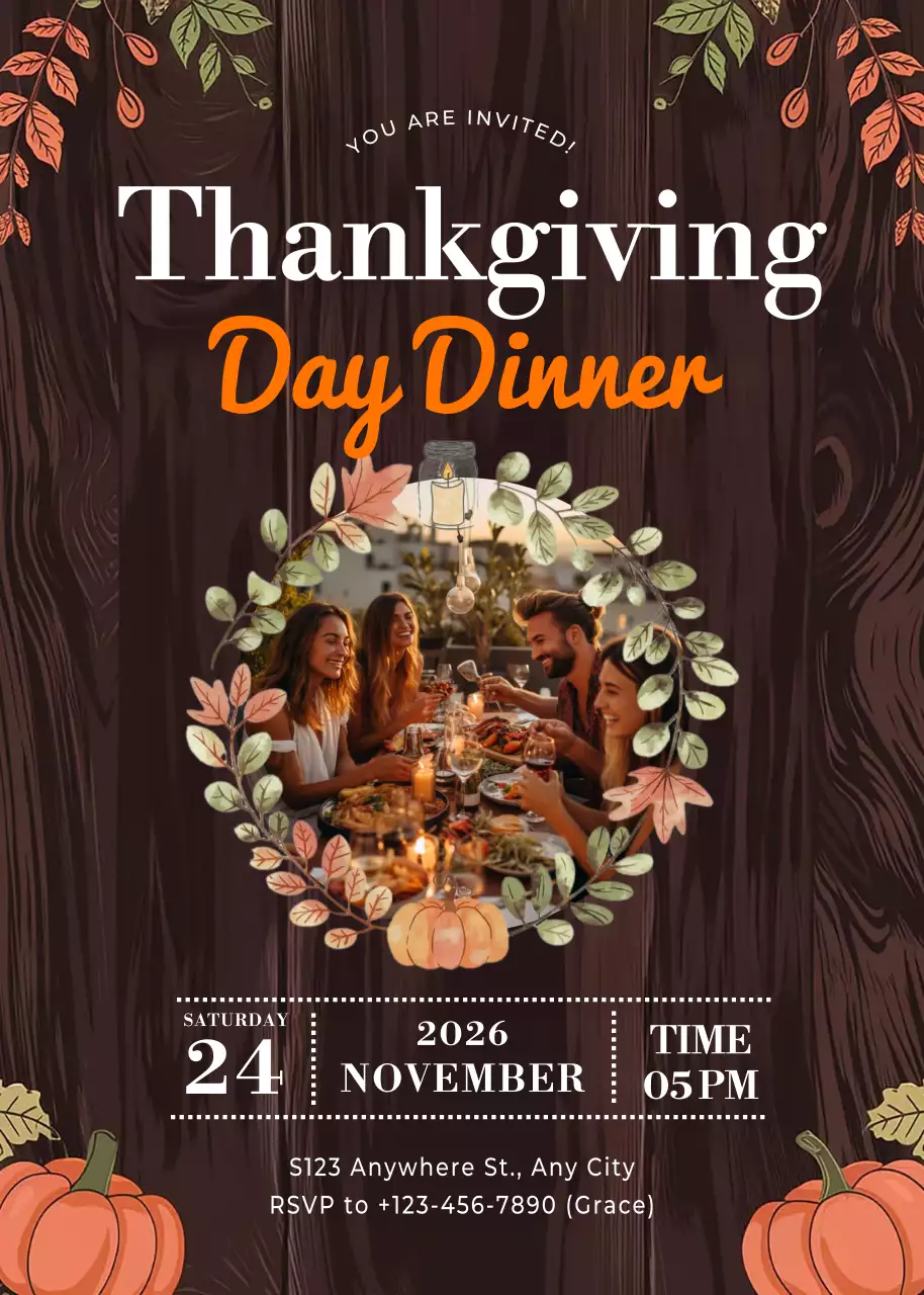 Brown Rustic Thanksgiving Invitation Poster