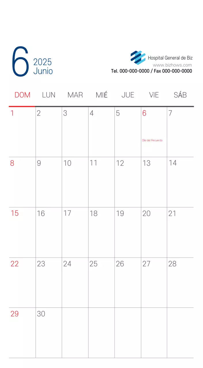 Calendario promocional Hospital Navy White Simple