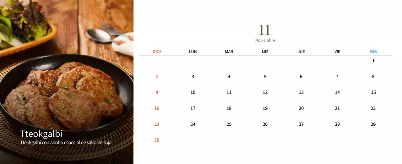 Calendario de comidas tradicionales en beige