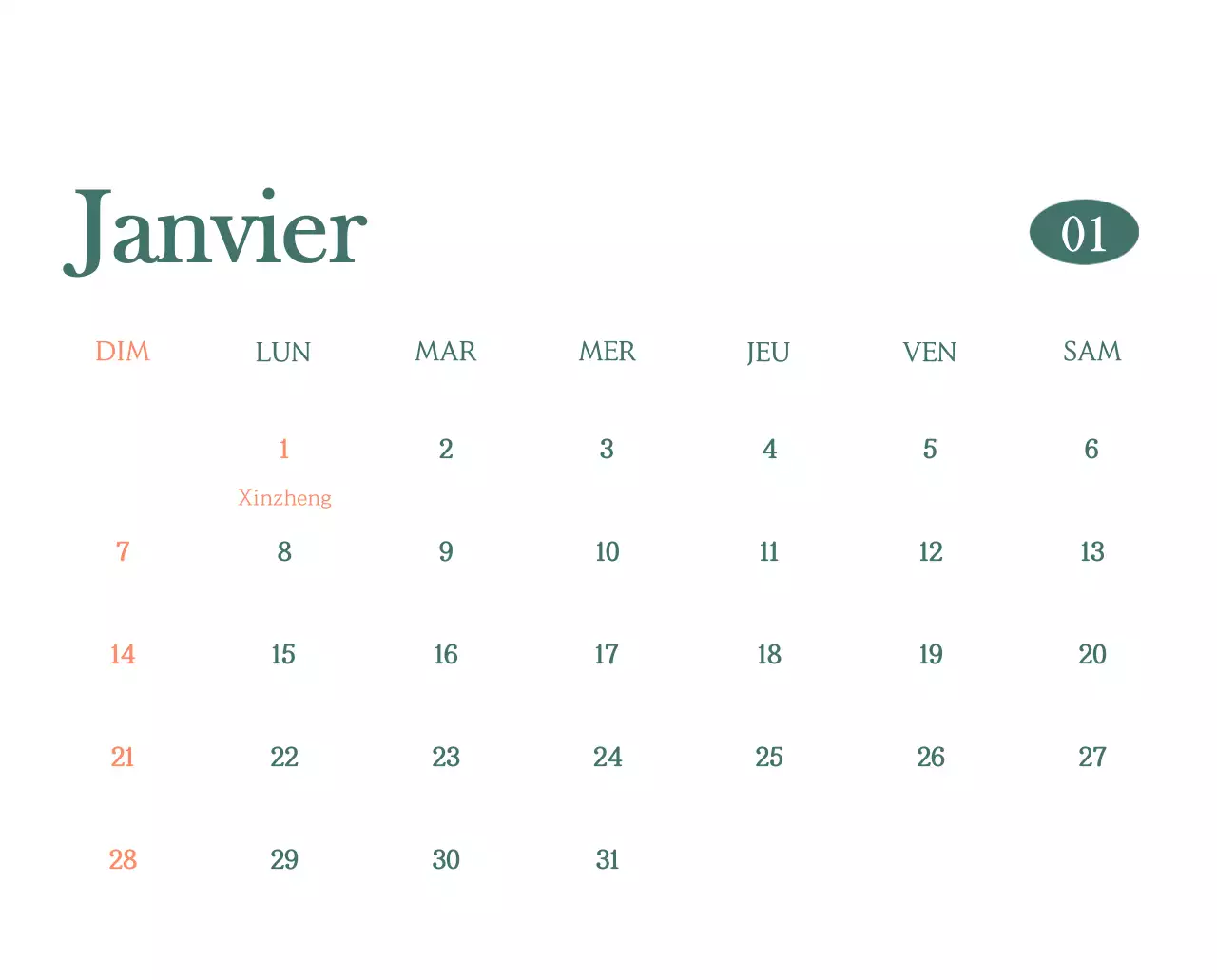 Un calendrier moderne pour les cafés avec des recommandations sur la boisson du mois.