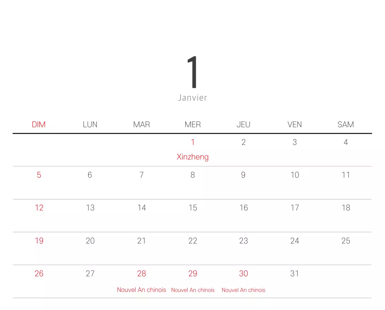 Calendrier botanique blanc et propre