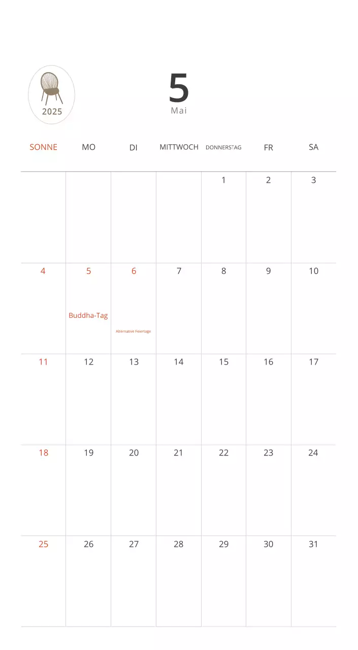 Beigefarbener minimalistischer Innenkalender