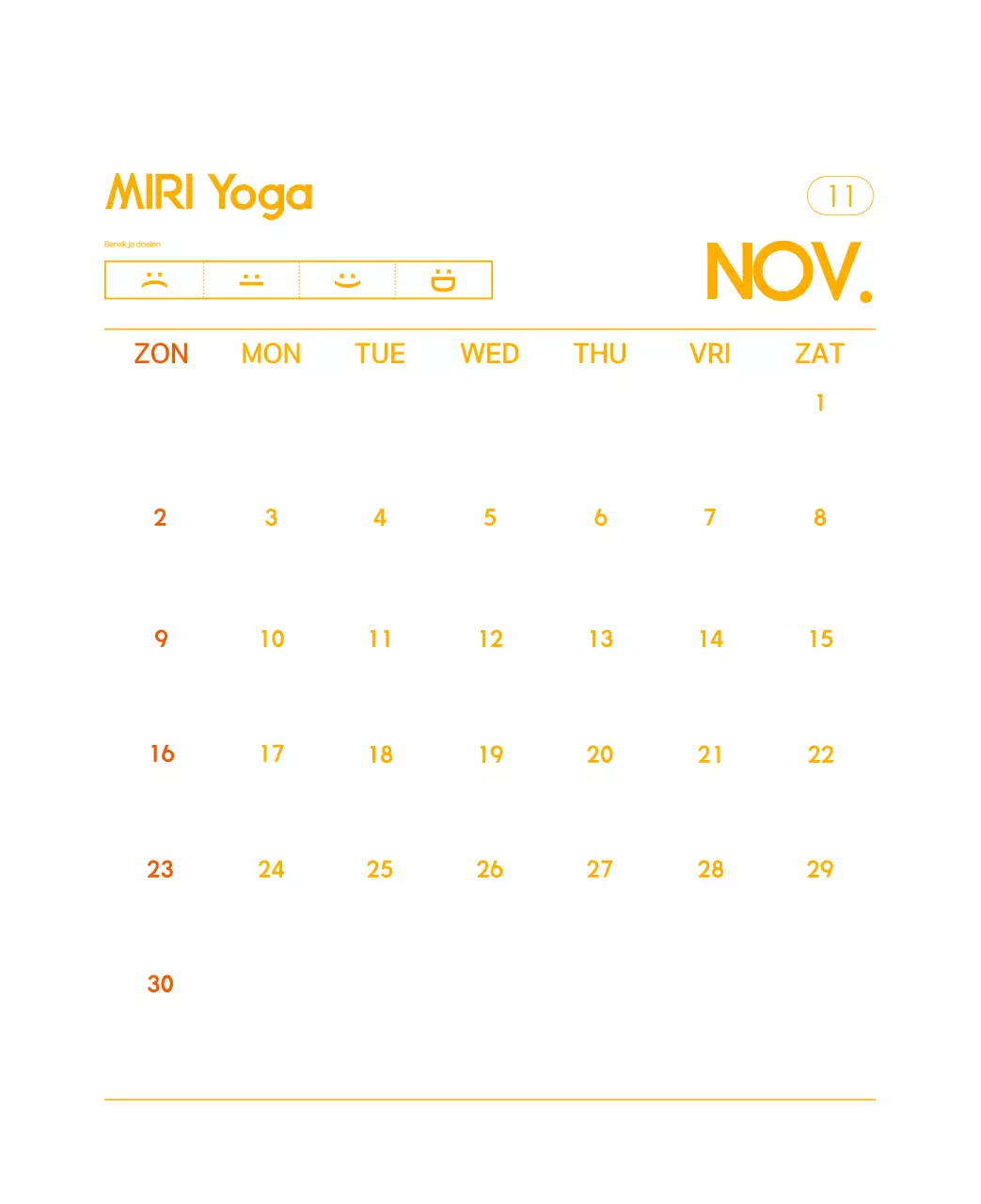 Oranje Minimalistische Yoga Promotiekalender