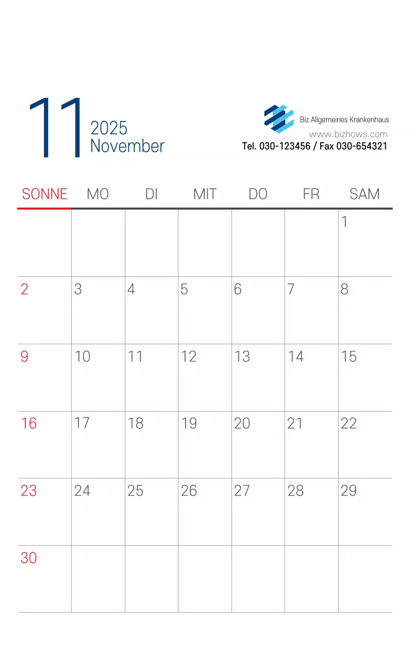 Marineblauer einfacher Krankenhaus-Werbekalender