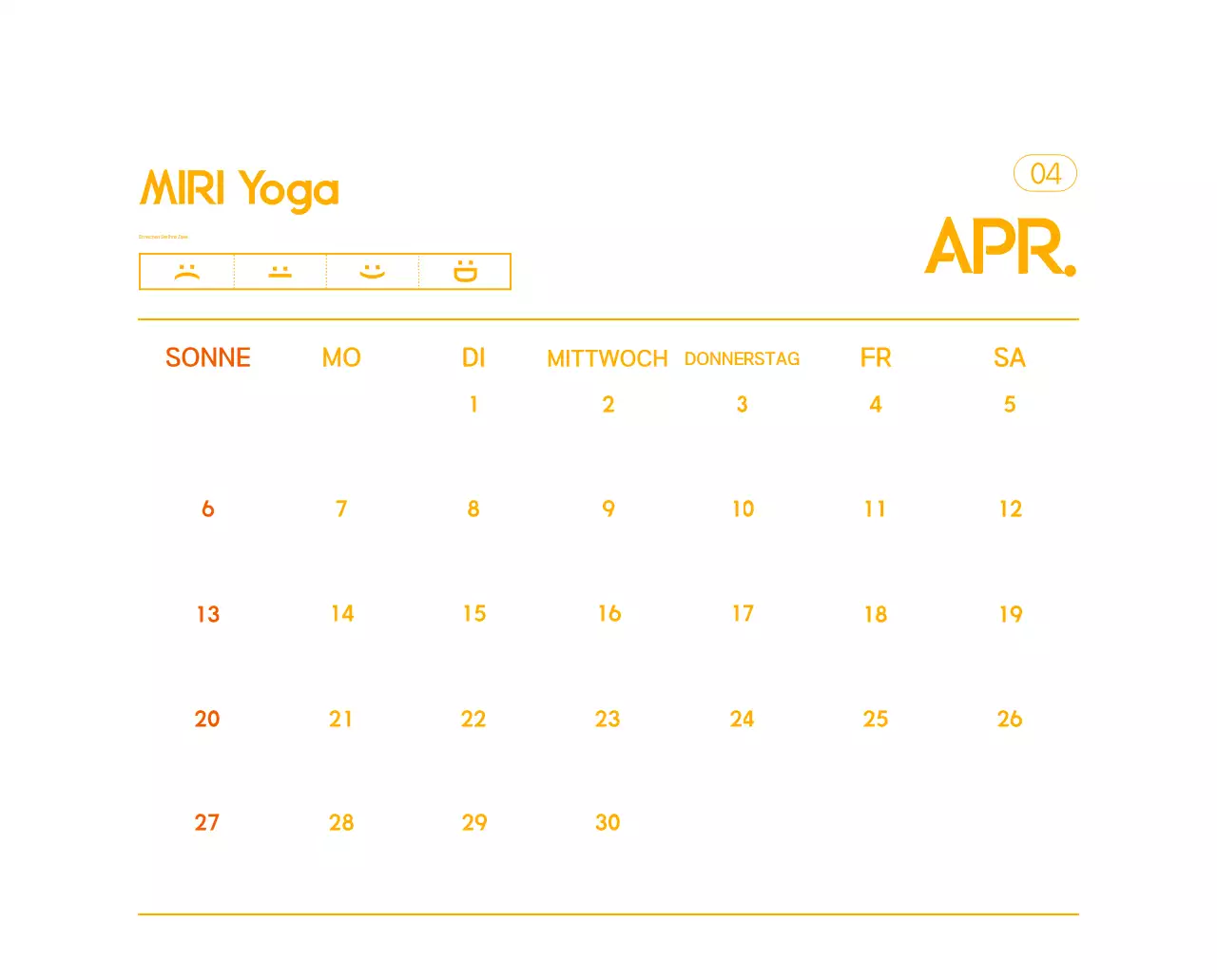 Orange Minimalistischer Yoga-Aktionskalender