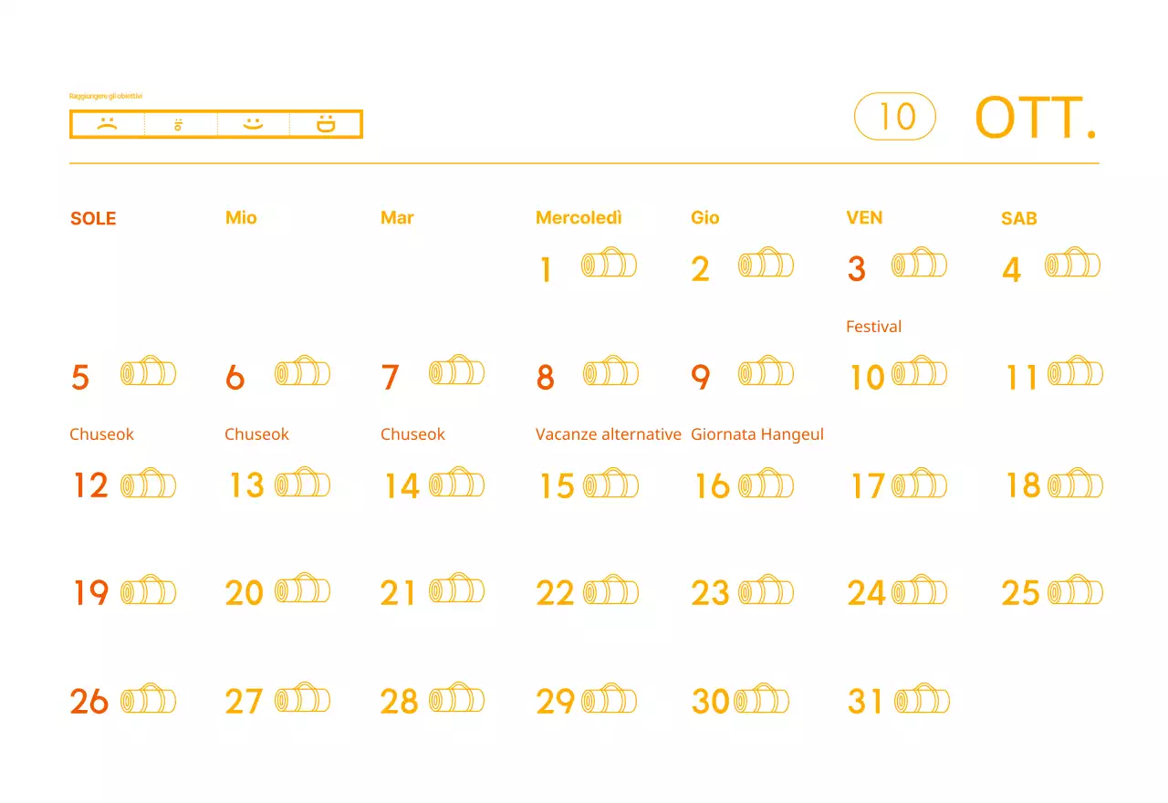 Calendario promozionale arancione dello yoga minimalista