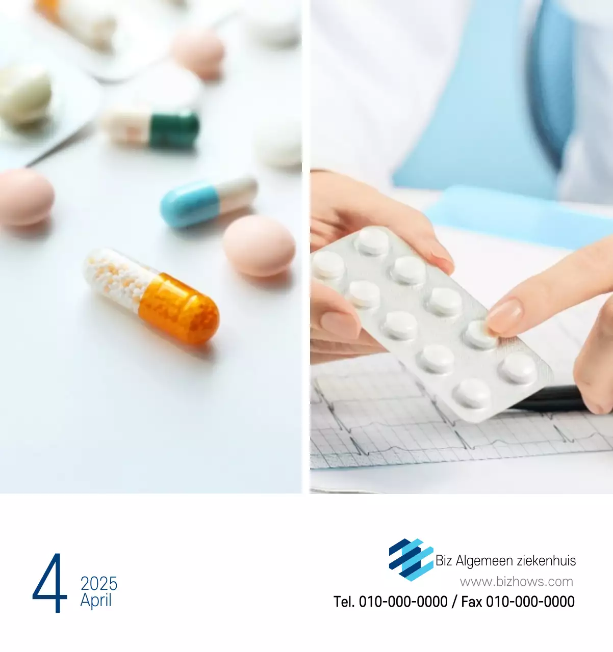 Navy Witte Eenvoudige Ziekenhuis Promotiekalender