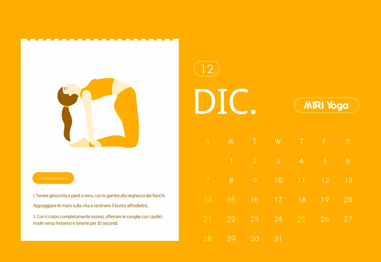 Calendario promozionale arancione dello yoga minimalista