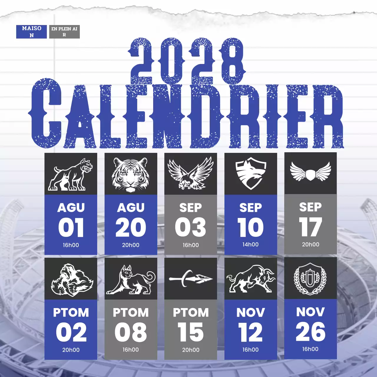 calendrier sportif moderne bleu
