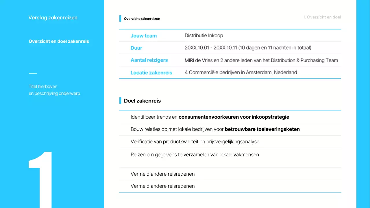 Lichtblauwe minimalistische zakenreis beschrijving