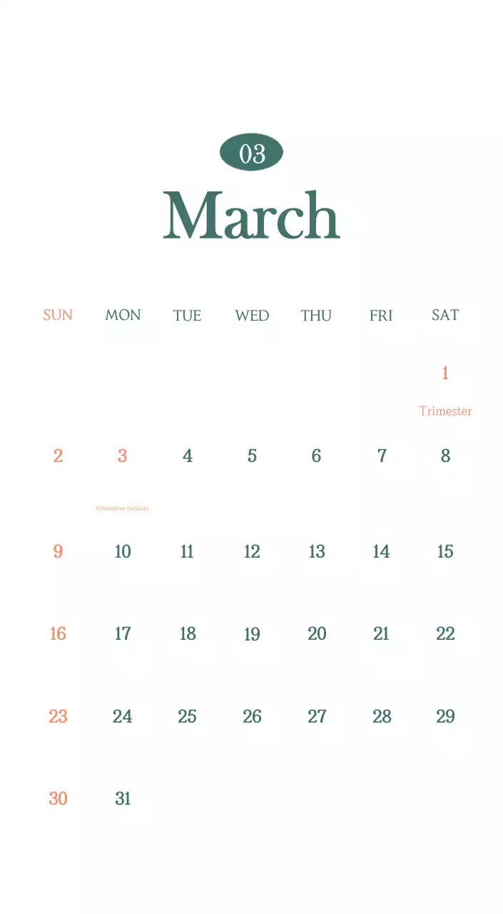 A modern cafe calendar with drink of the month recommendations