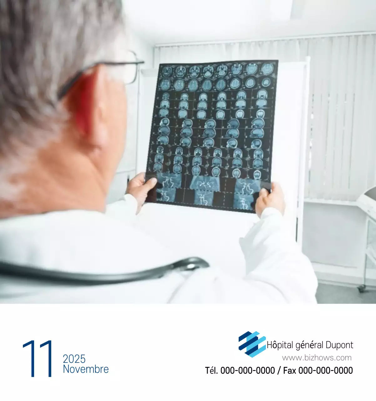 Calendrier promotionnel d'hôpital simple blanc marine