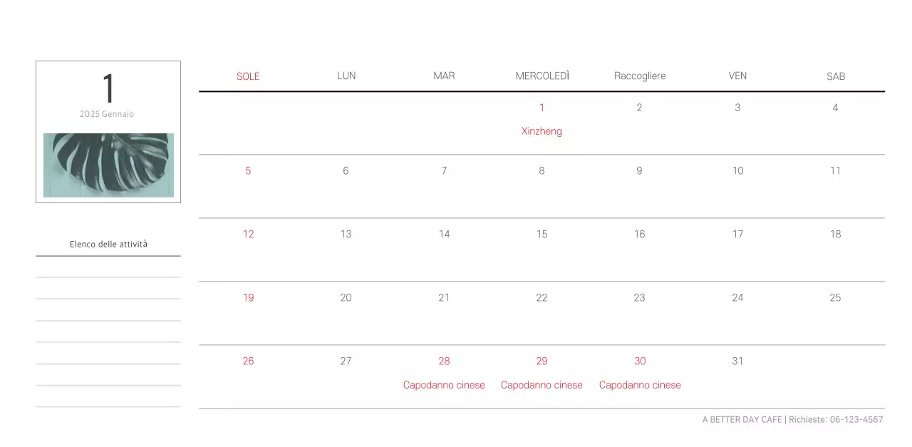 Calendario botanico naturale bianco e pulito