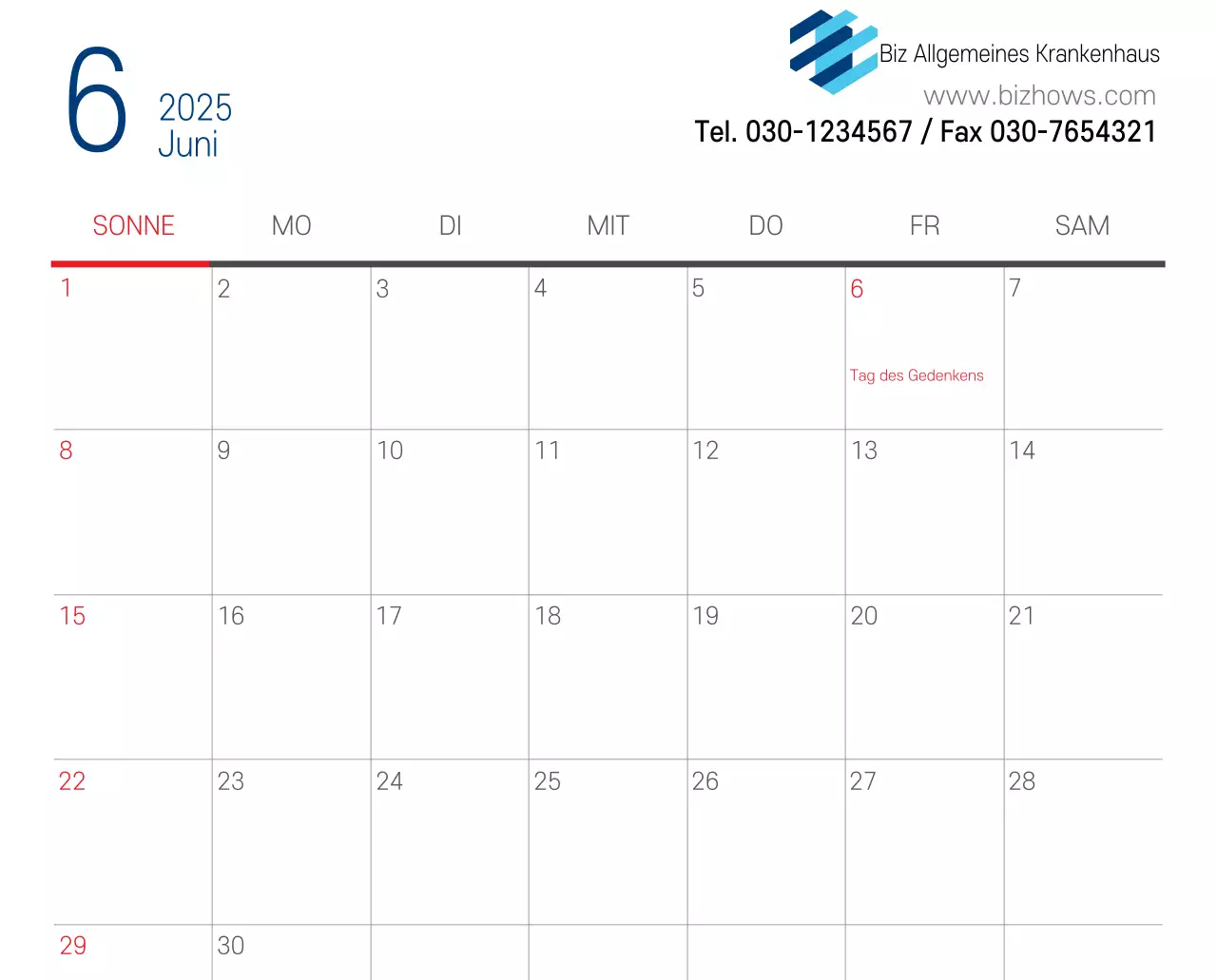 Marineblauer einfacher Krankenhaus-Werbekalender