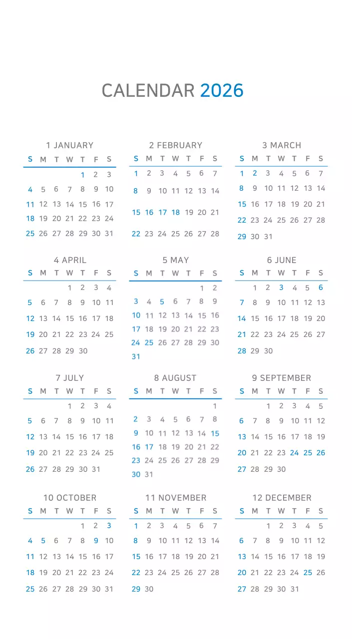 Blue Minimalist Calendar
