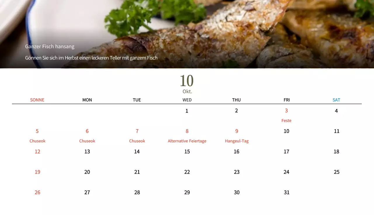 Beige Traditioneller Speisekalender