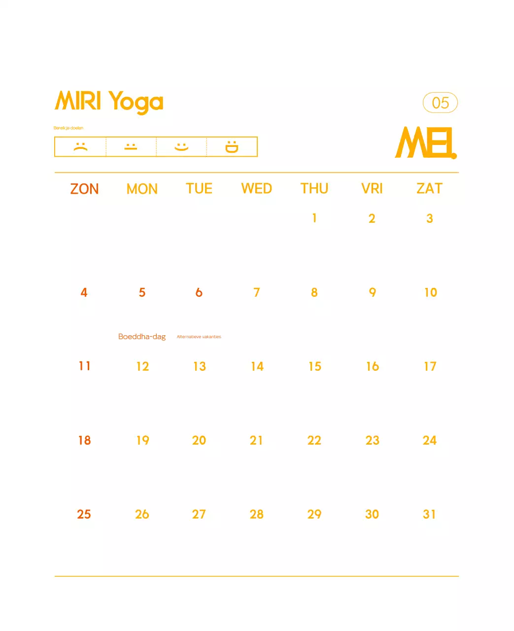 Oranje Minimalistische Yoga Promotiekalender
