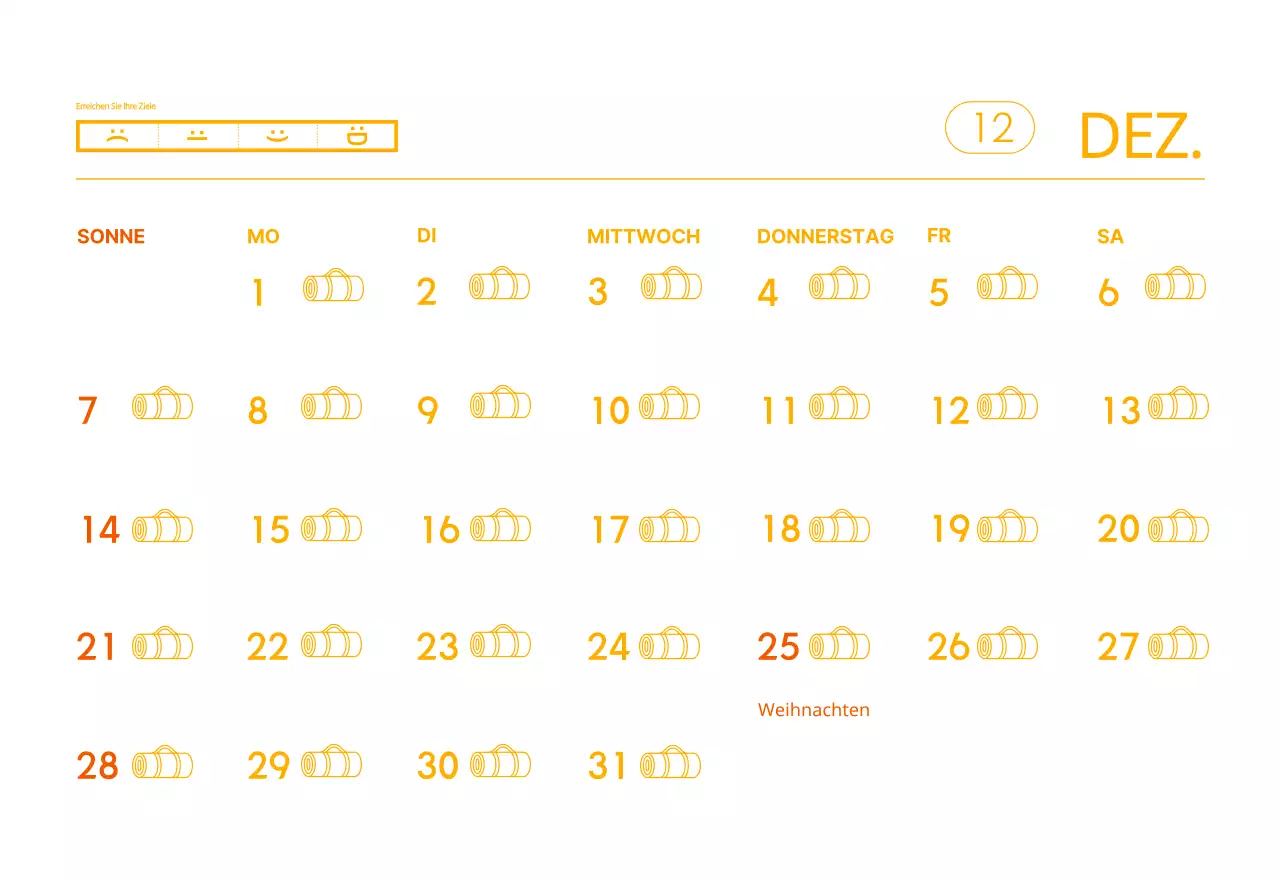 Orange Minimalistischer Yoga-Aktionskalender