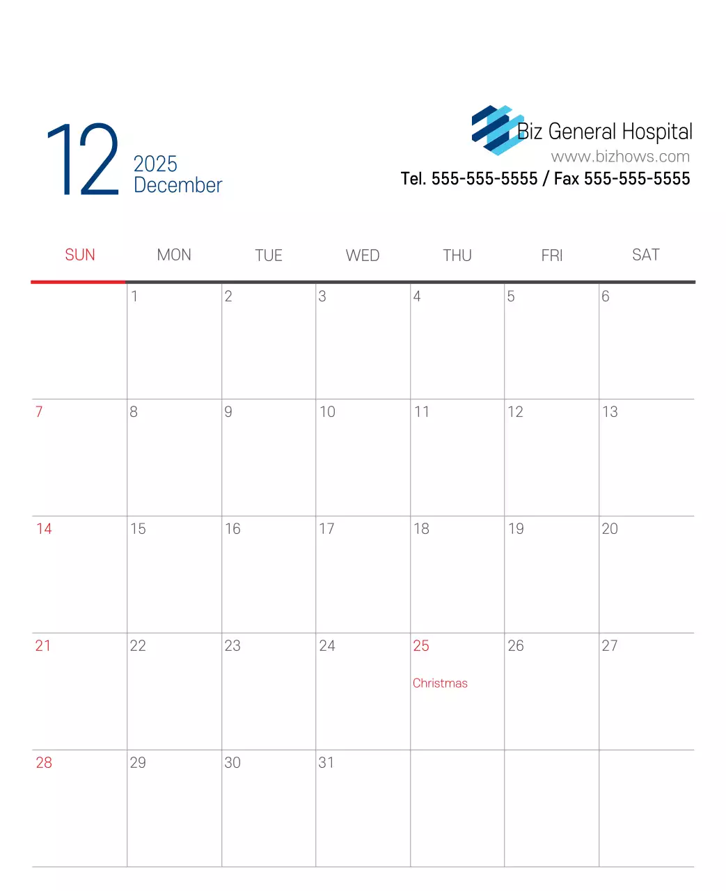 Kalender Promosi Rumah Sakit Sederhana Putih Angkatan Laut