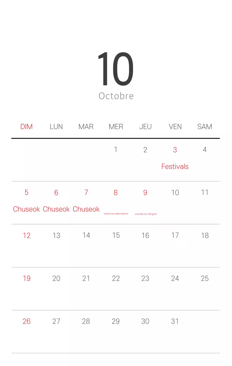 Calendrier botanique blanc et propre