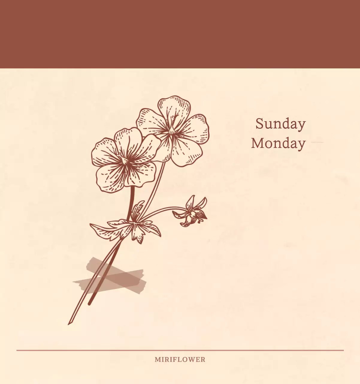 Kalender toko bunga sentimental dengan konsep kertas tenun berwarna coklat muda dan coklat