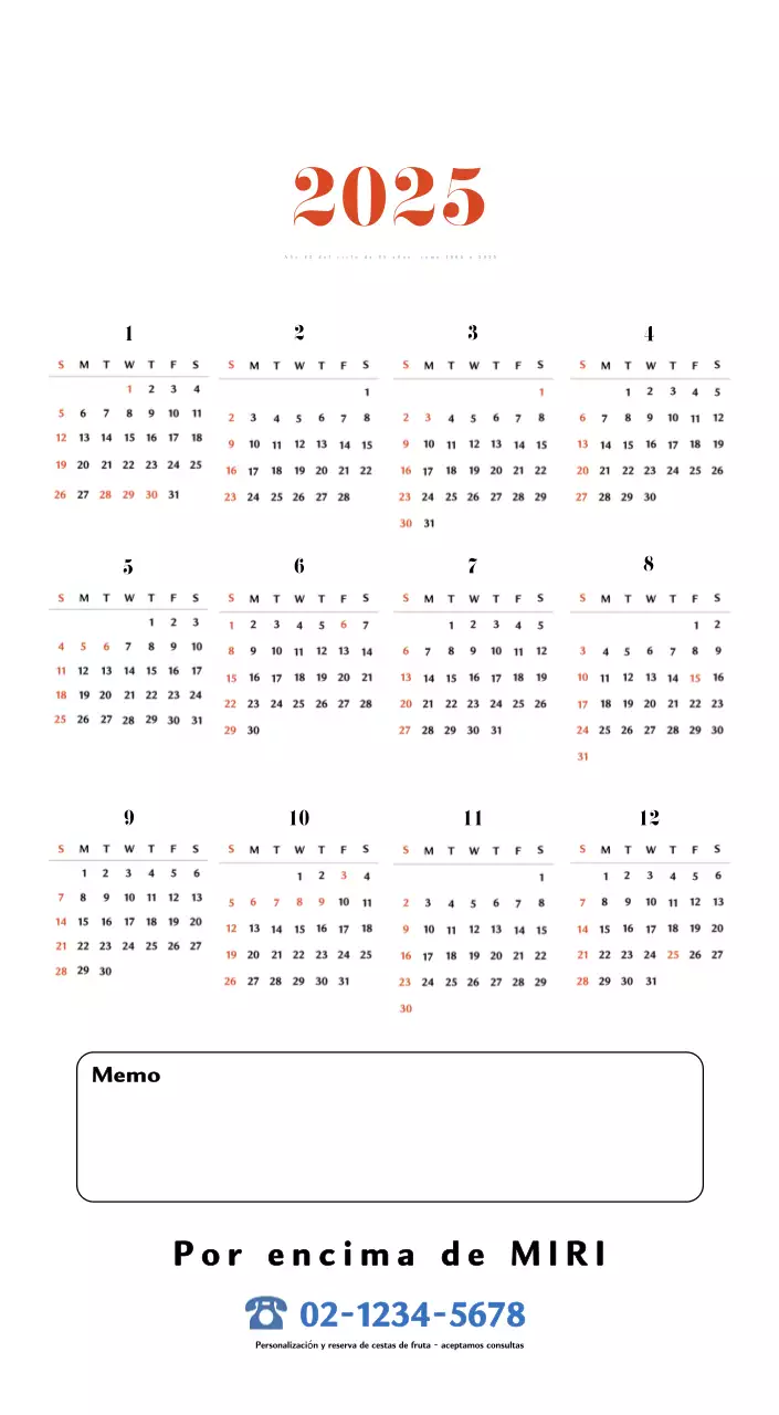 Calendario retro concept memory en rojo