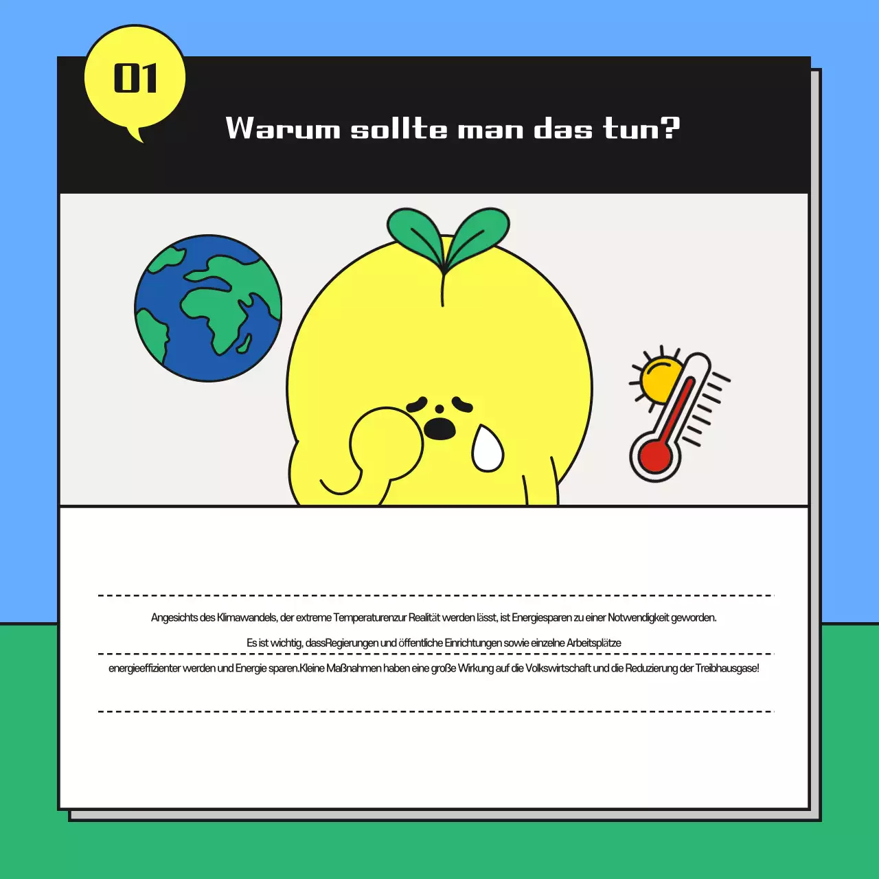 Eine niedliche Energiesparkampagne in Hellblau und Grün