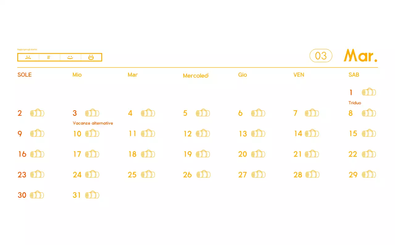 Calendario promozionale arancione dello yoga minimalista